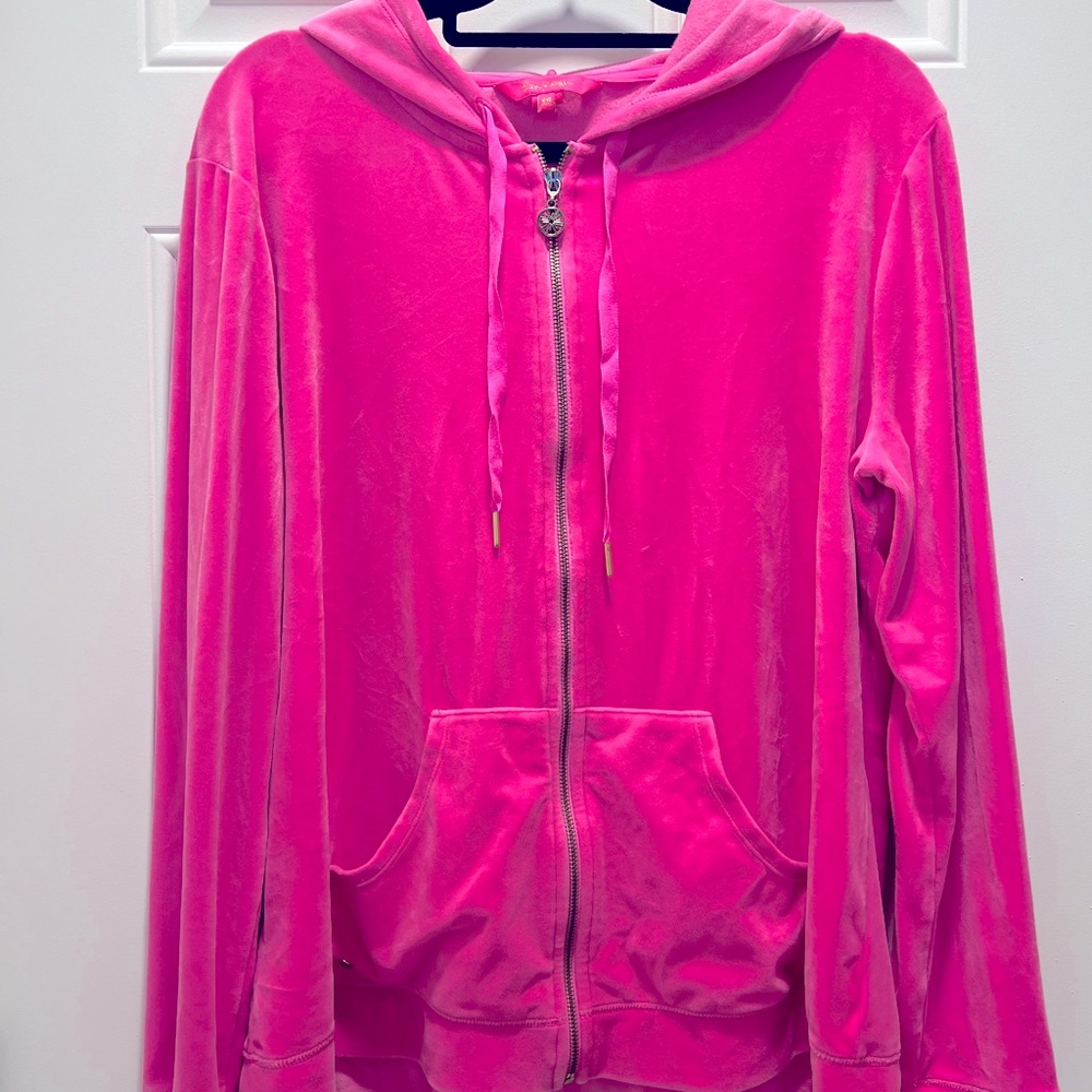 Lilly Pulitzer Larina Velour Zip-up hoodie Plumeria Pink XXL